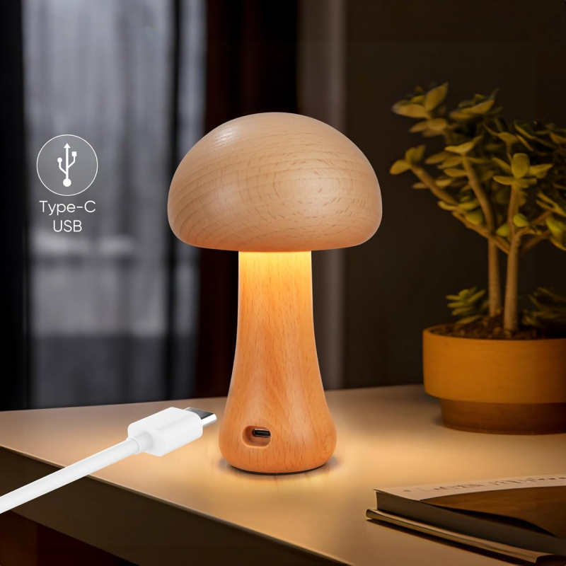 Mushroom Table Lamp Walnut Wood