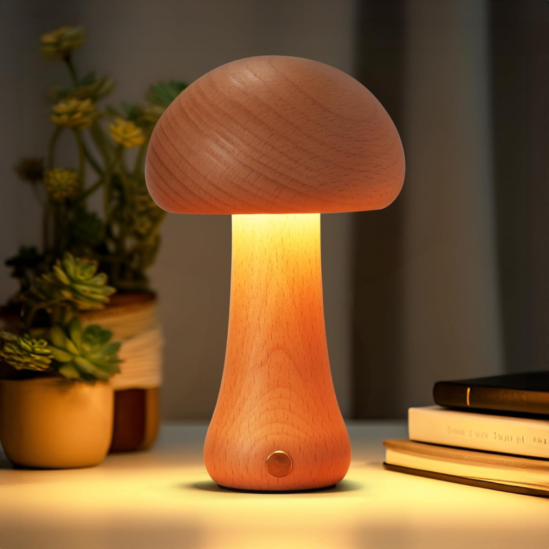 Mushroom Table Lamp Walnut Wood