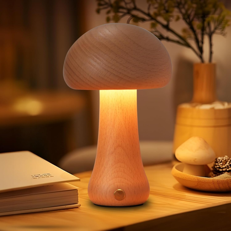 Mushroom Table Lamp Walnut Wood